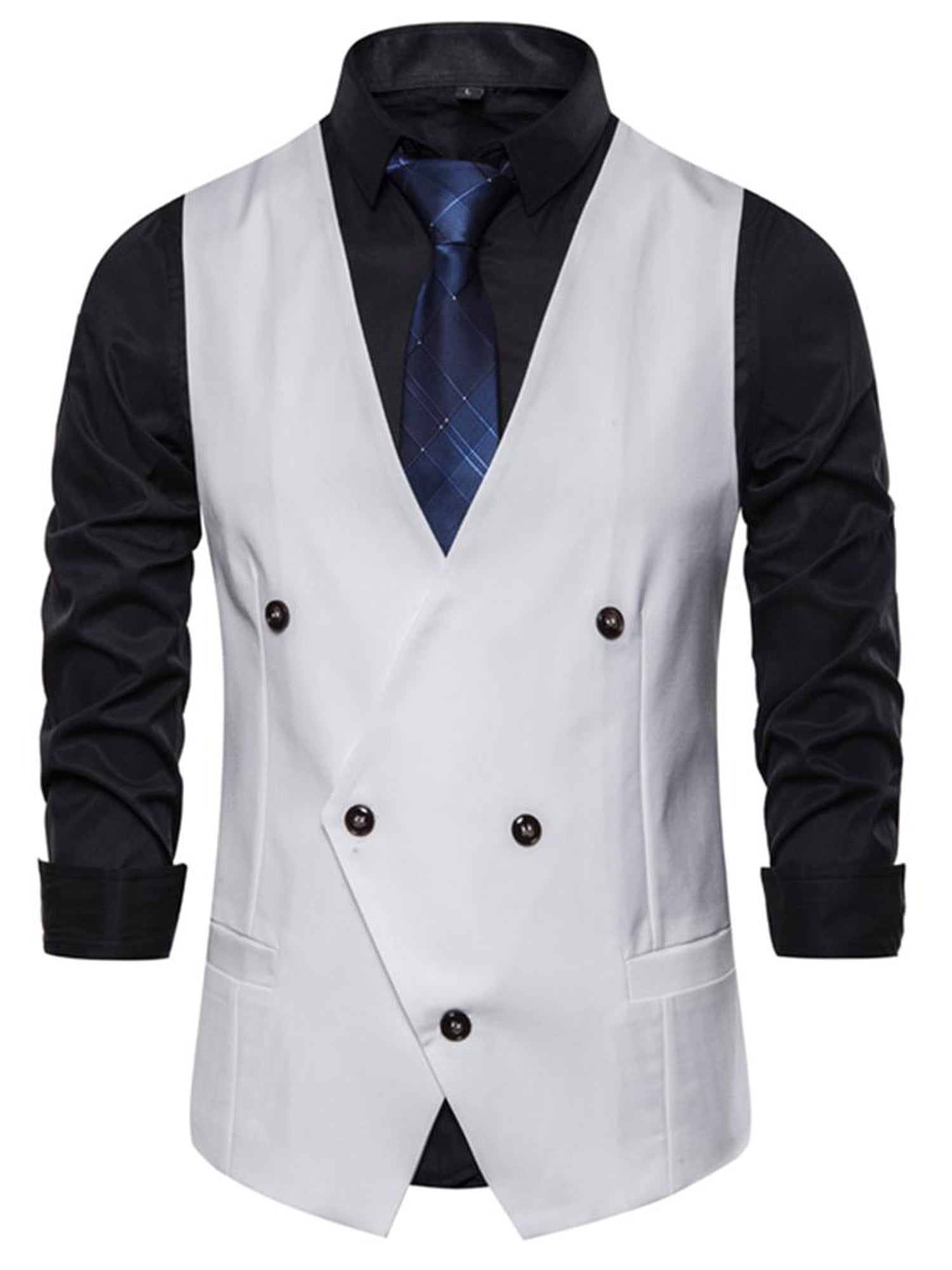 UPAIRC Mens Double-Breasted Vest Sleeveless Slim Fit Waistcoat