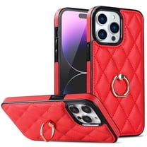 Allytech iPhone 15 Pro Max Case with Finger Ring, 360° Rotatable Ring Holder Kickstand Luxury PU Leather Non-Slip Shockproof Business Women Men Phone Covers for Apple iPhone 15 Pro Max 6.7", Red