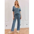 thumbnail image 4 of Ekouaer Lounge Sets for Women Ribbed Pajama Set Short Sleeve Top and Long Pants Set with Pockets Sleep Set, 4 of 7