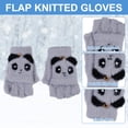 thumbnail image 3 of 2pcs panda half-finger flap woolen gloves half-finger flap plush knitted coldproof thickened - gray, 3 of 5