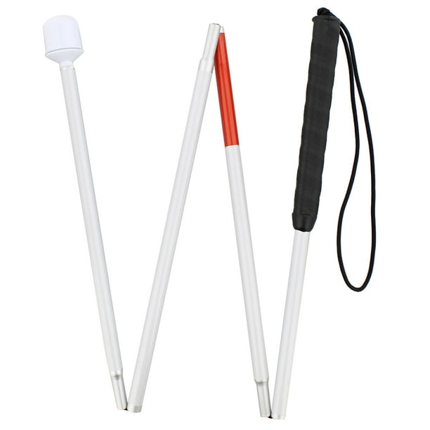 MonMed White Folding Mobility Cane for Visually Impaired Blind People