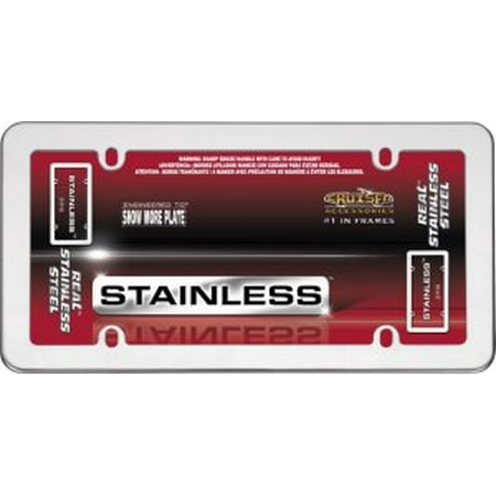 - Real Stainless Steel Chrome License Plate Frame with Caps