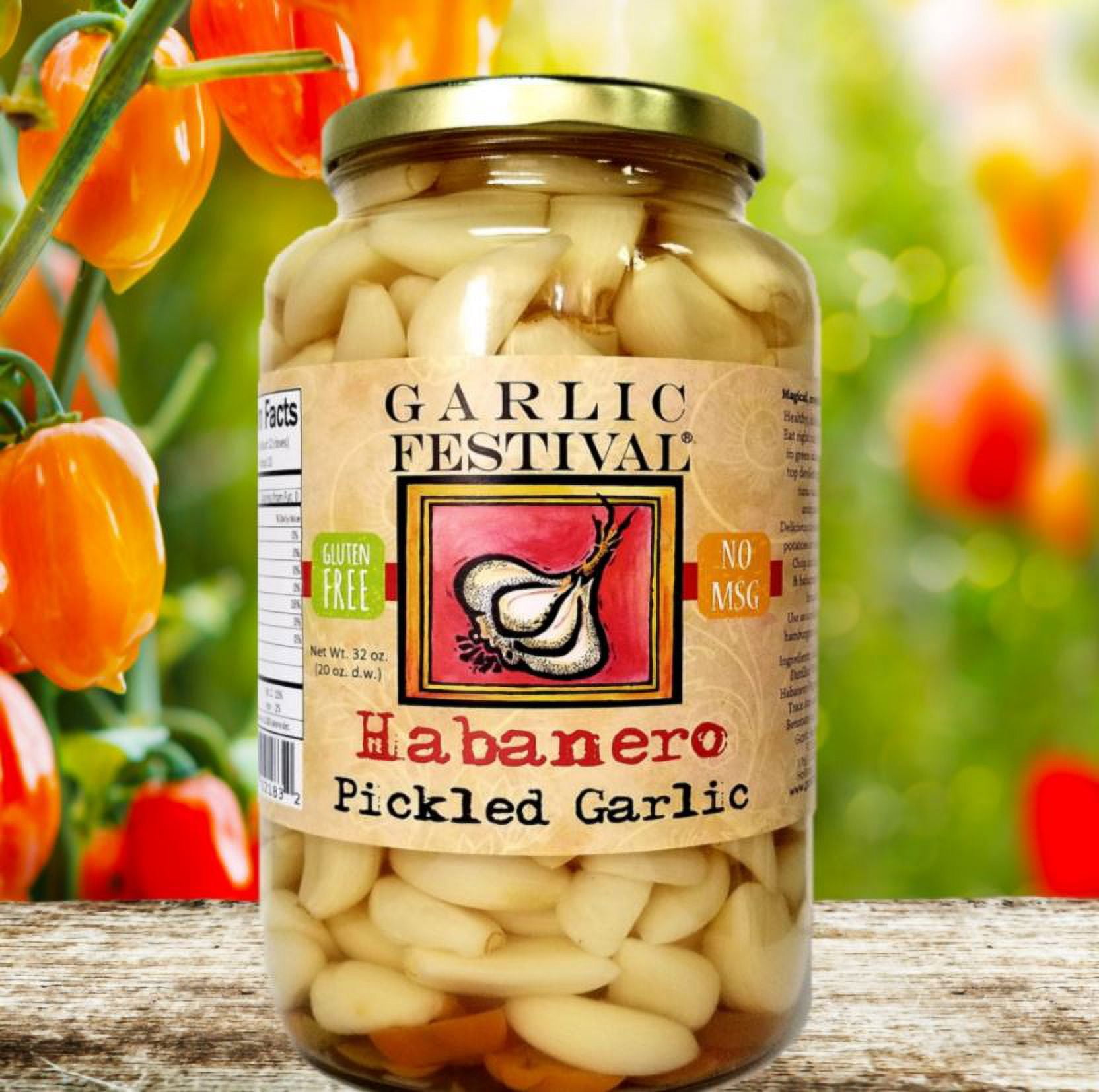 Garlic Festival Habanero Pickled Garlic Cloves in a Jar - Habanero Pickled Garlic - Fresh Garlic Cloves for Cooking - Freshly Made - Subtly Infused, Pre-Prepared Garlic - Net Wt. 32 oz.