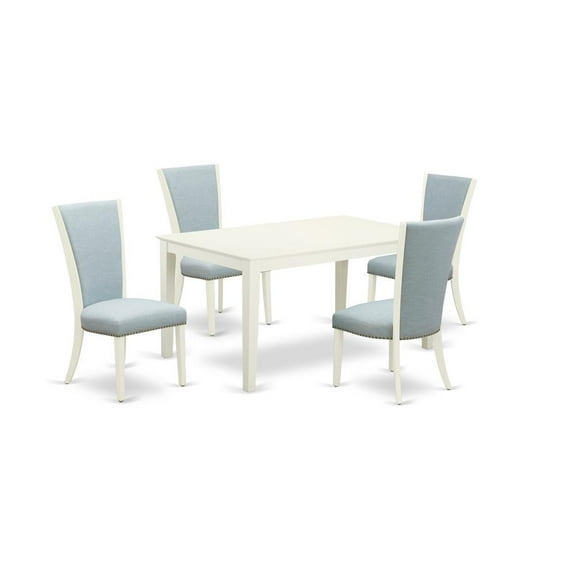 East West Furniture East-West Furniture CAVE5-LWH-15 - A wooden dining table set of 4 amazing indoor dining chairs with Linen Fabric Baby Blue color and a lovely mid-century dining table with...
