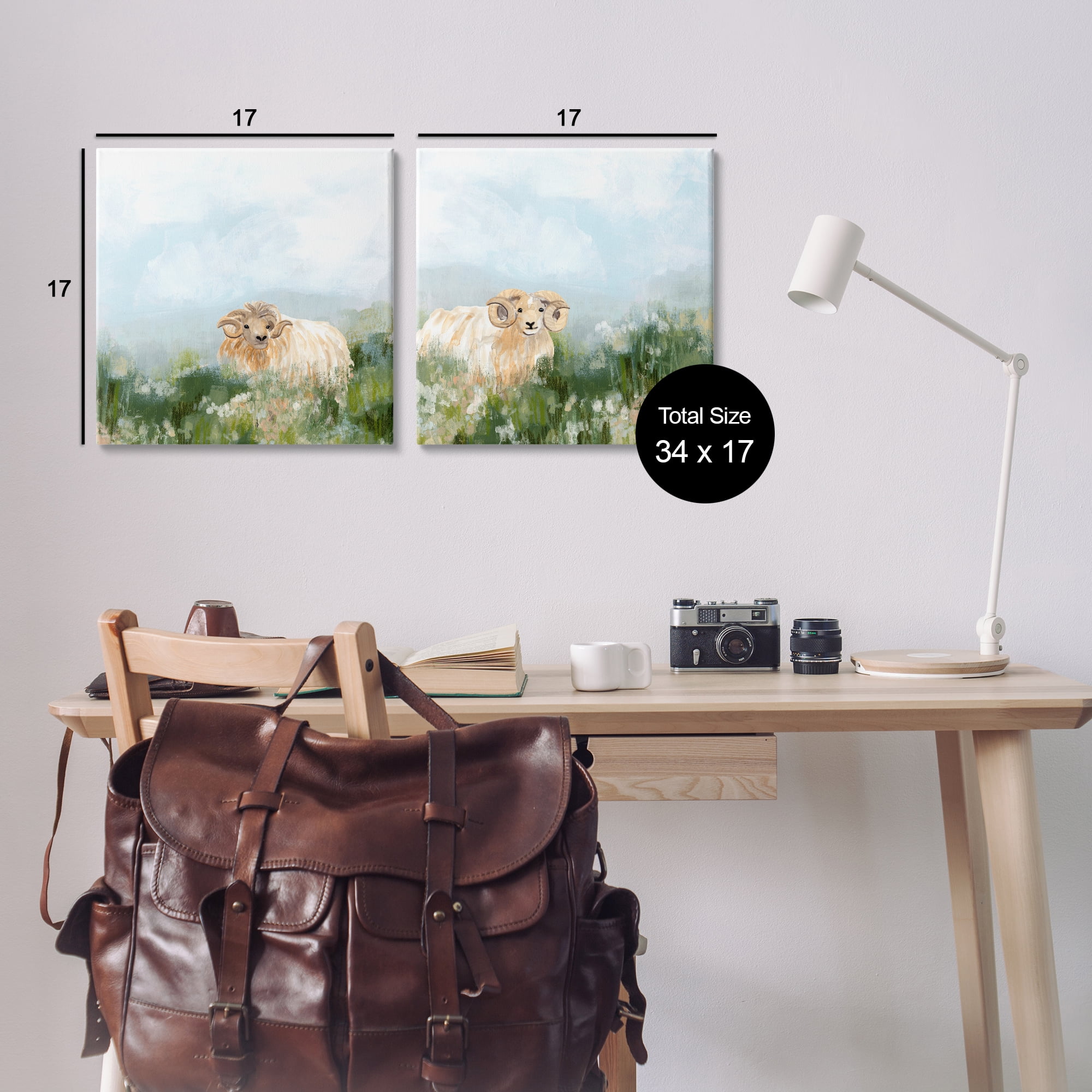 Stupell Industries Curly-Horned Sheep Field Animals Painting Wrapped Canvas Art Print Wall Art, 17 x 17, Set of 2