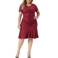 thumbnail image 2 of Agnes Orinda Plus Size Dress for Women V Neck Short Sleeve Glitter Ruched Dresses, 2 of 5