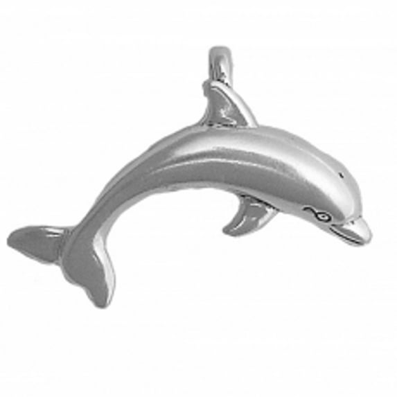 Sterling Silver 16" Unisex 1.5mm Box Chain Curved Swimming Jumping Dolphin Pendant Necklace