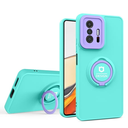 Shoppingbox Case for Xiaomi Mi 11T/11T Pro, Matte Shockproof Anti-Slip Camera Protection Case with Stand - Light Green+Purple
