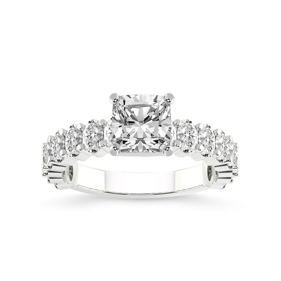 2 Carat IGI Certified Cushion Shape Lab Grown Diamond Engagement Ring | 14K White Gold | Lillian Eternity Oval Shape Side Lab Diamond Ring | FG-VS1-VS2 Quality Friendly Diamonds
