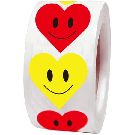 1.5 Inch Yellow Smiley Face Stickers Red Happy Face Labels - Smile ...
