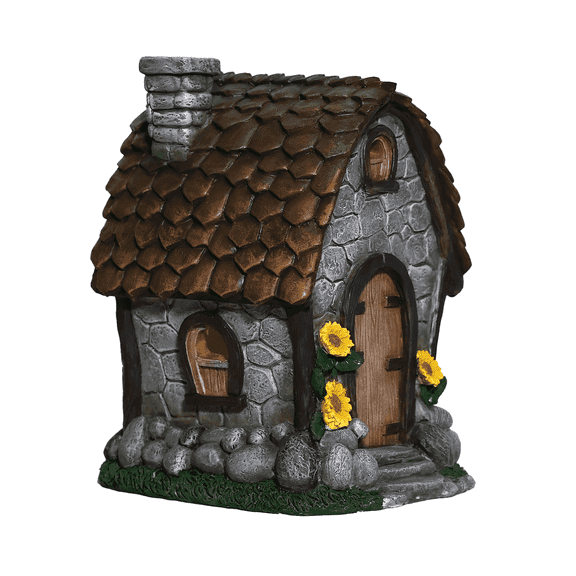 Zayton Solar Resin Stone Fairy House, Waterproof Fade Resistant Outdoor Garden Cottage Decor for Patio Lawn Landscape