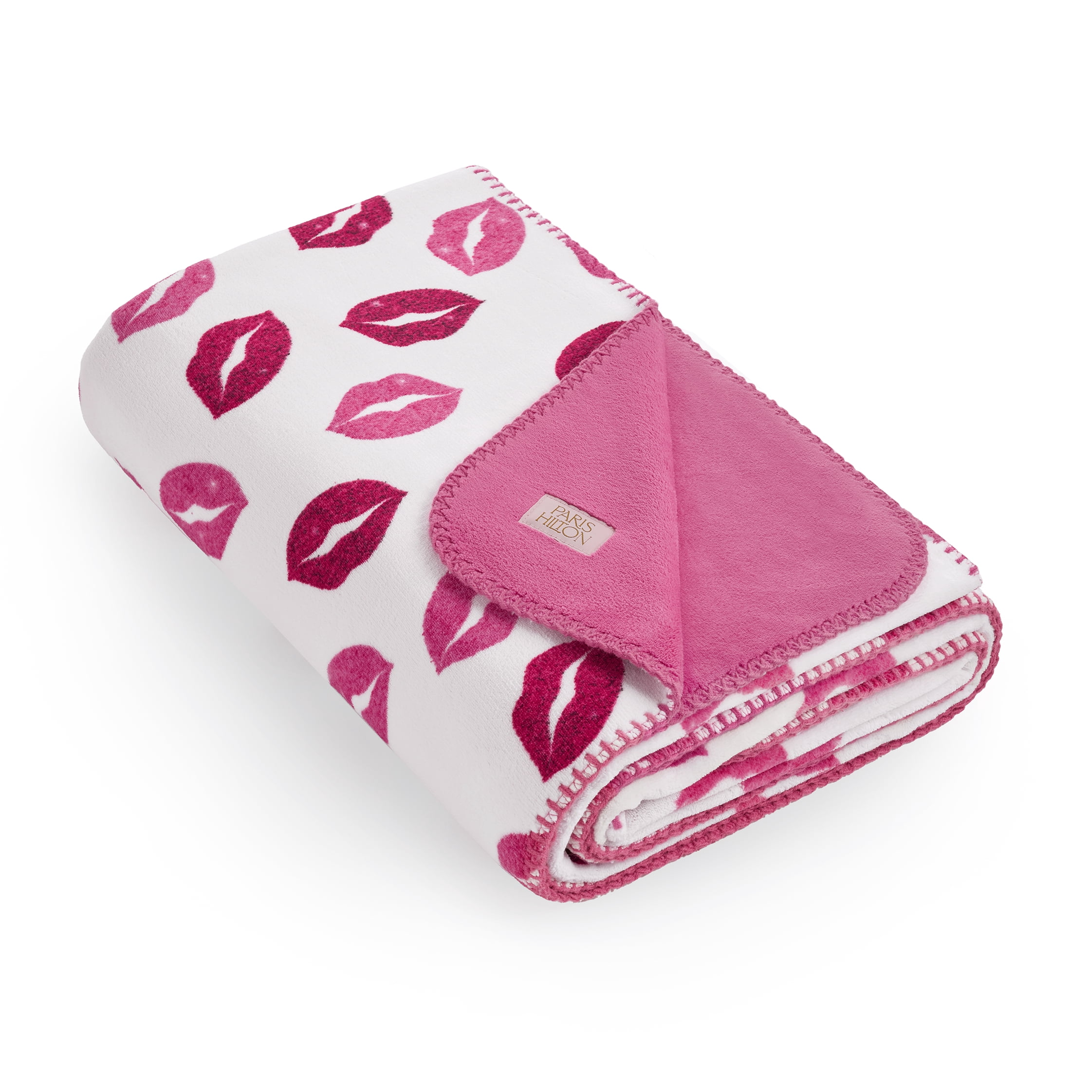 Paris Hilton Plush Throw Blanket, Reversible Fleece, 60" x 70", Pink Glitter Lips