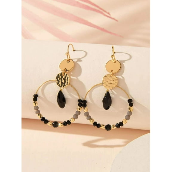 2025 New Beaded Round Drop Earrings For Women Crystal Mixed Round Circle Earring Hollow Cutout Dangle Christmas Jewelry Gift