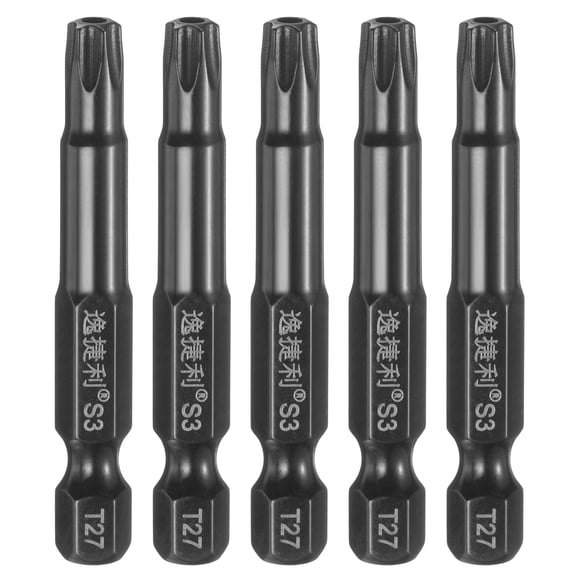 Uxcell 5pcs T27 Torx Head Screwdriver Bit 1/4" Hex Shank 2" Long Magnetic with Hole