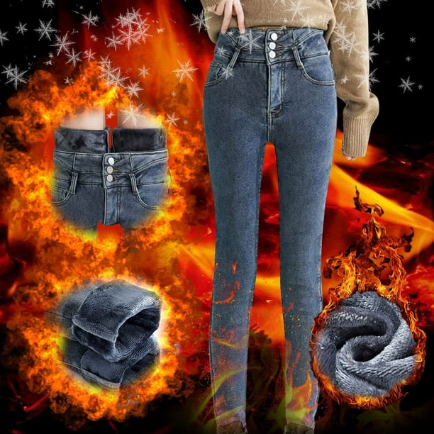 Winter Warm Sherpa Fleece Lined Jeans for Women High Waist Stretchy  Cashmere Leggings Plush Skinny Thermal Denim Pants