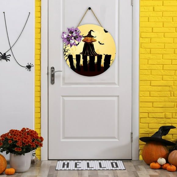 Likthione 50% off Clear!Halloween Wooden Hanging Sign Retro Vintage Halloween Welcome Sign With Bow Orange Black Wood Door Hanger Sign For Farmhouse Home Window Wall Party Decoration Supplies