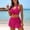 #0028-Hot Pink, variant on Pounoo Women's Bikini Sets Halter Neck Floral Embroidered Two Piece Swimsuits With Cover Up Skirt Modest Beach Outfits Gift