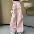 thumbnail image 2 of XIAONU Women's Cargo Bow-Accent Pants Wide-Leg Printed Trousers Playful Casual Daily Lounge Bottoms, 2 of 4