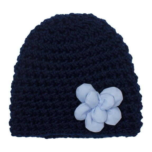Tao Tao Women Knitted Crochet Beanie Hat With Flower Lady French Thicken Women's Flowers Knitted Woolen Hat Navy