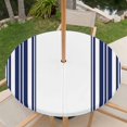thumbnail image 6 of Round Outdoor Tablecloth with Umbrella Hole and Zipper, Navy Blue Striped Fitted Table Cover with Elastic Edge for 55-60 Inch, Farmhouse Simple Line Vertical Stripes Waterproof Patio Tablecoths, 6 of 9