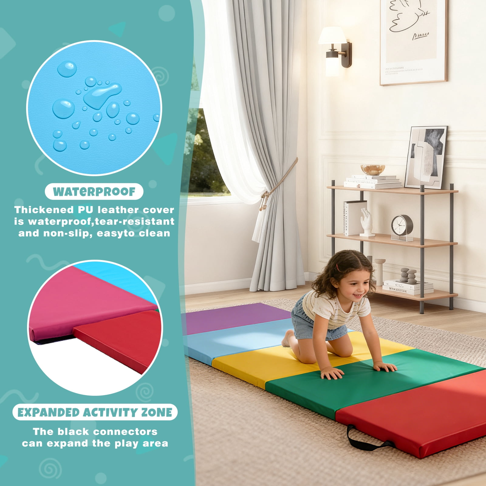 5-Panel Thick 1.6" Folding Gymnastics Gym Exercise Mat Tumbling Mat for Kids for Yoga, Pilates, Stretching
