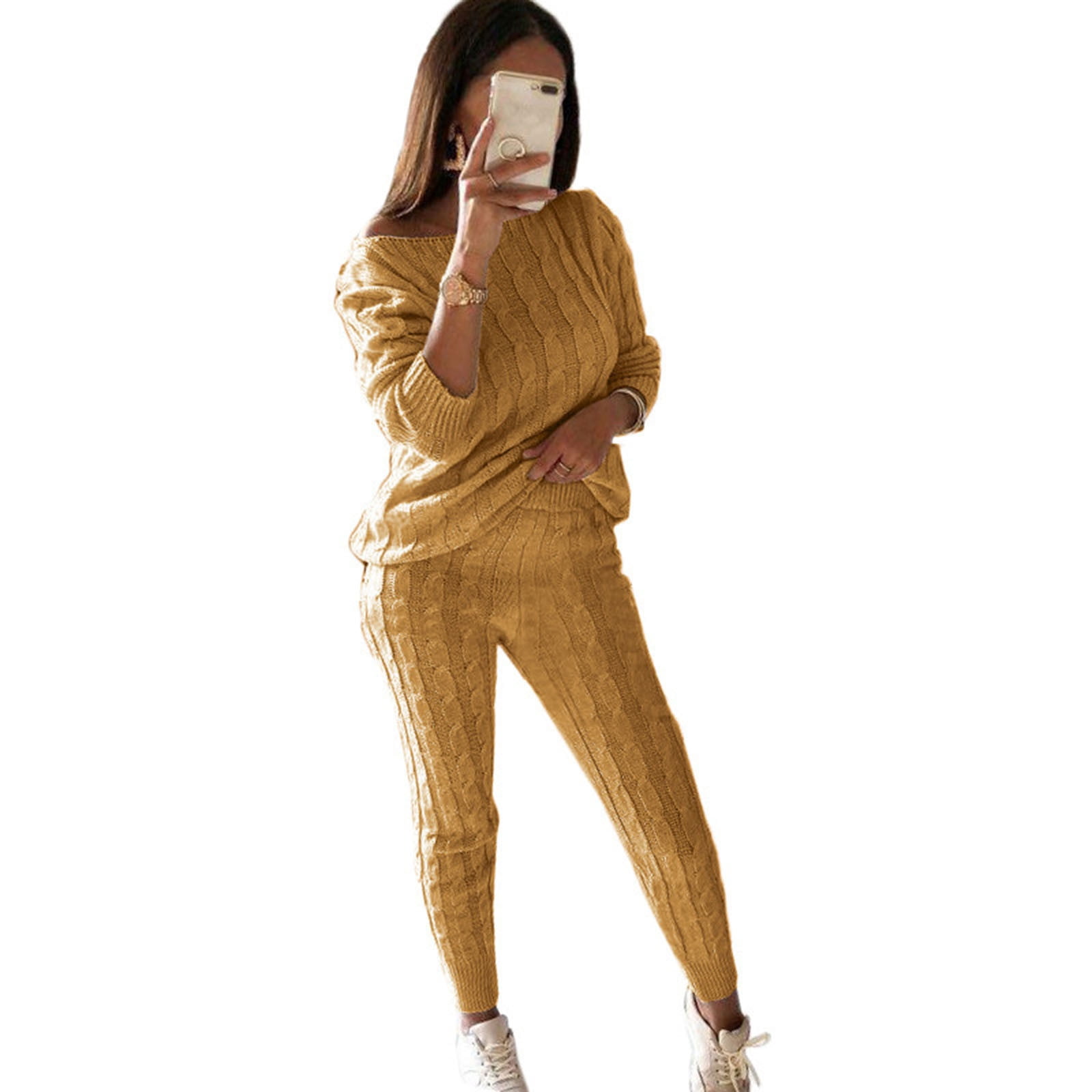 Women's Lined Wool Pants Womens Solid Color Off Shoulder Long Sleeve Cable  Knitted Warm Two-Piece Long Pants Sweater Suit Set Best Leggings for Winter  - Walmart.com