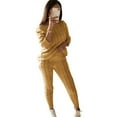 thumbnail image 4 of Ecqkame Fall Winter Tracksuit Women 2 Piece Sweater Set Clearance Solid Color Off Shoulder Long Sleeve Cable Knitted Warm Two-Piece Long Pants Sweater Suit Set Yellow M, 4 of 5