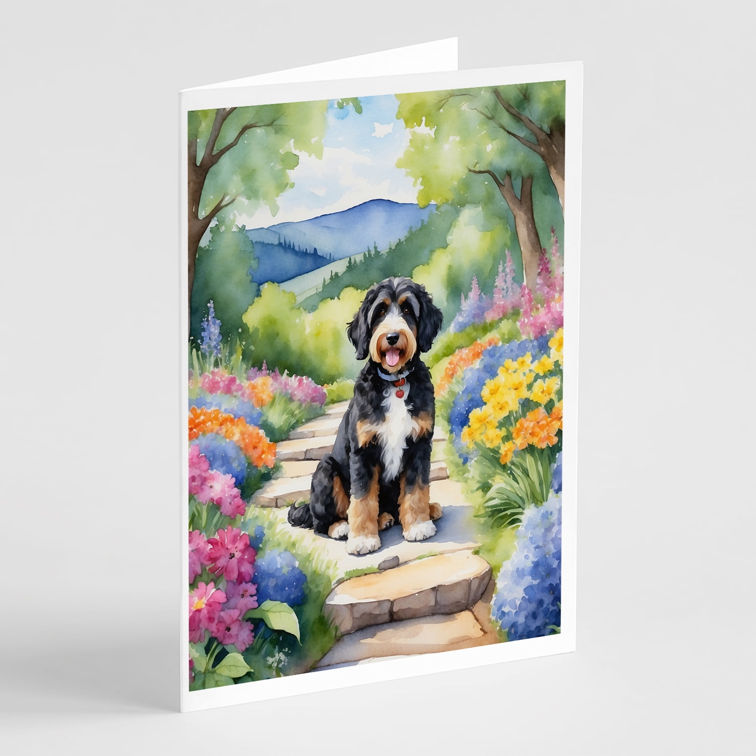 Brittany Spaniel Spring Path Greeting Cards Pack of 8 7 in x 5 in