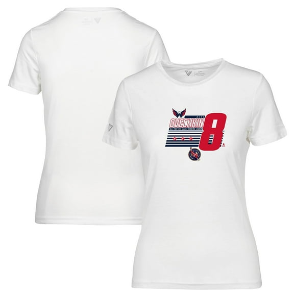 Women's Levelwear Alexander Ovechkin White Washington Capitals NHL All-Time Leading Goal Scorer Milestone Stripes Name &
