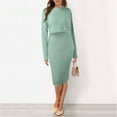 thumbnail image 4 of Women's Knitted Dress 2 Piece Set - Pullover Top & Bodycon Midi Dress, Long Sleeve, Solid Design, Stretchy Material for Winter, 4 of 4