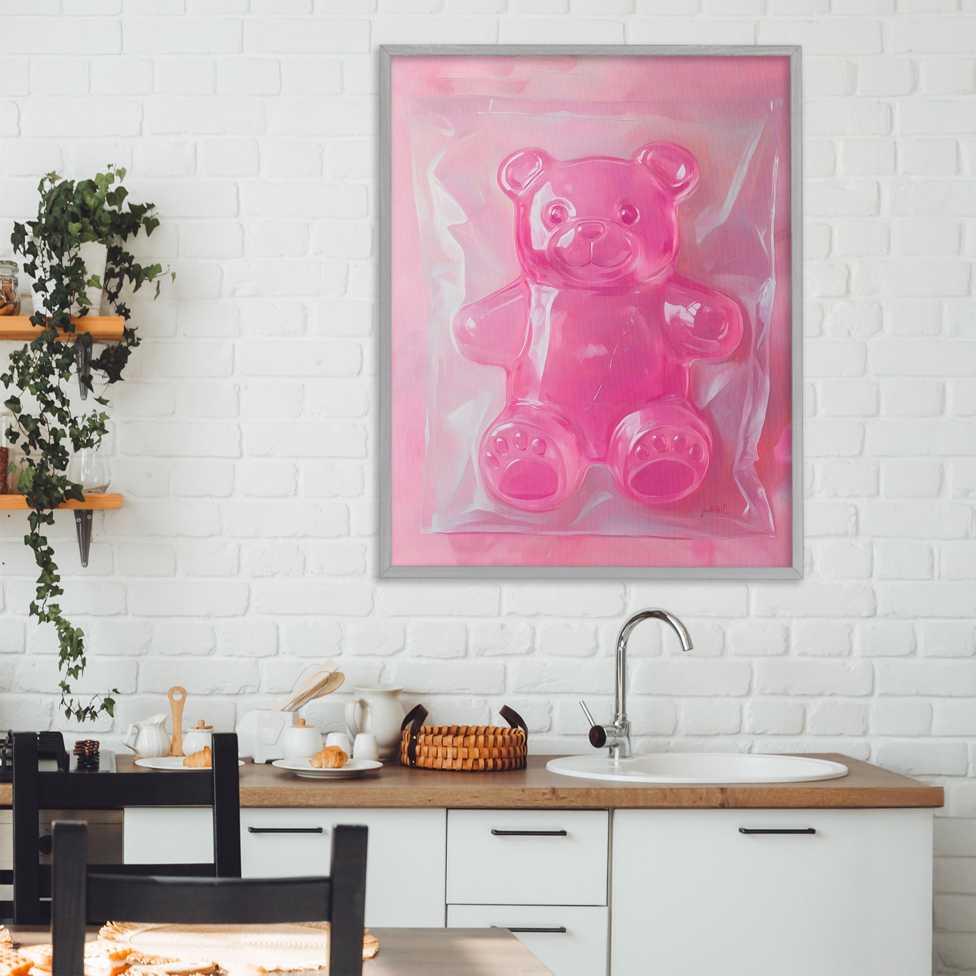 Stupell Industries Pink Gummy Candy Bear Gray Framed Giclee Art, design by The Prints Vibe