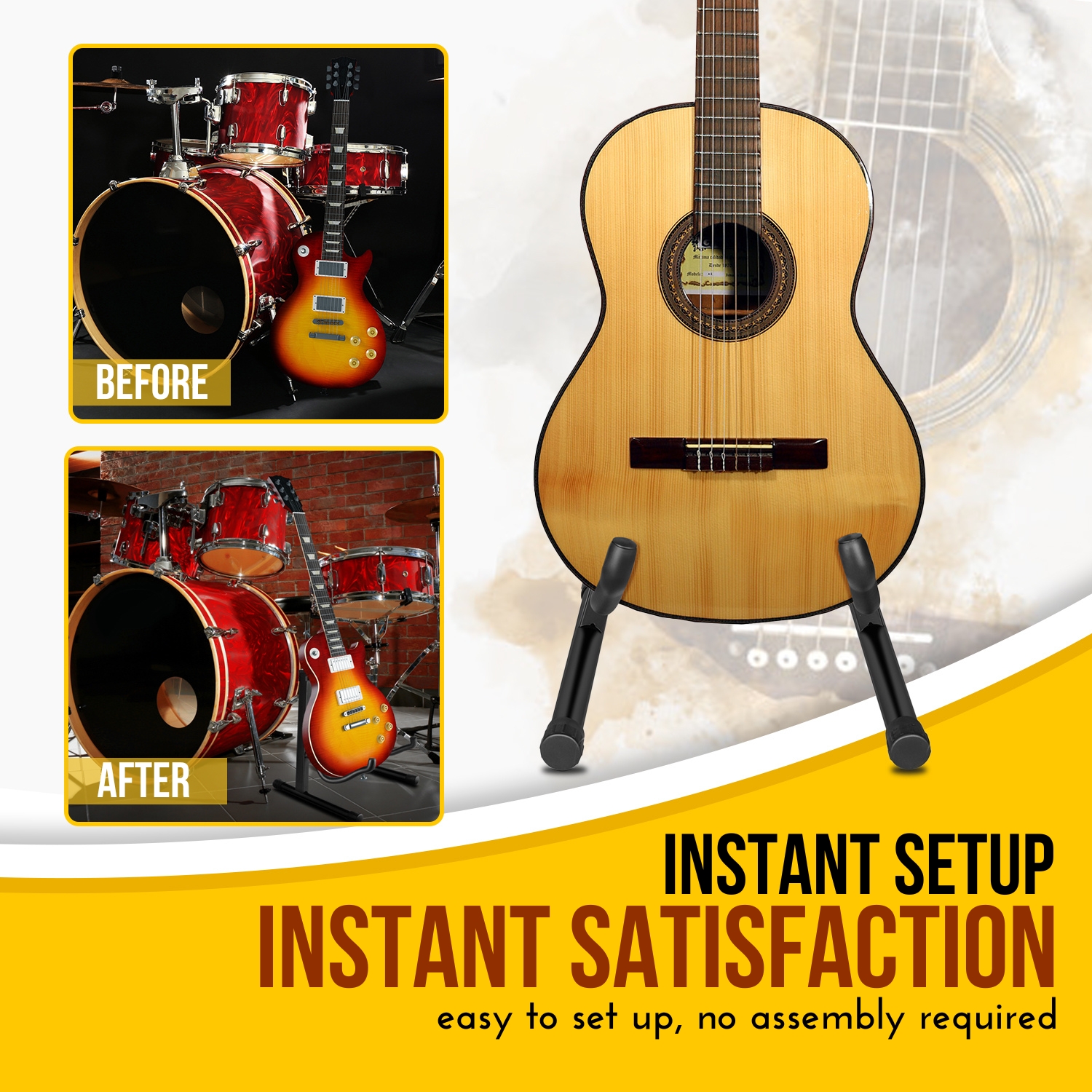 Guitar A-Frame Stand Floor Support for Acoustic and Electric Guitars - Portable Instrument Stand Rack Holder Display for Classical Guitar and Bass, Violin, Ukulele, Banjo, Mandolin