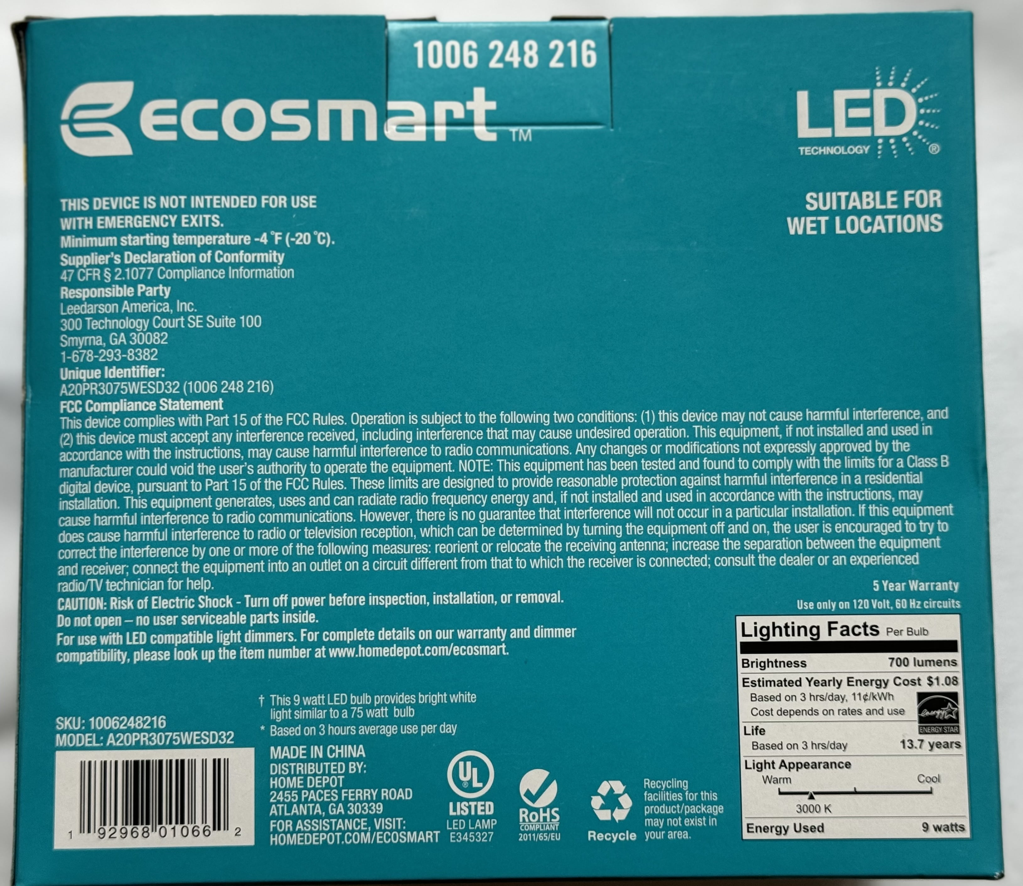 EcoSmart LED 9W (75W Equivalent) Bright White Flood Light Bulbs, Dimmable (2 Pack)