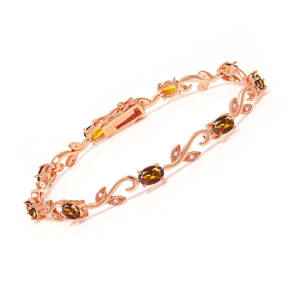Gem Stone King 3.73 Ct Orange Red Madeira Citrine White Diamond 18K Rose Gold Plated Silver Bracelet for Women
