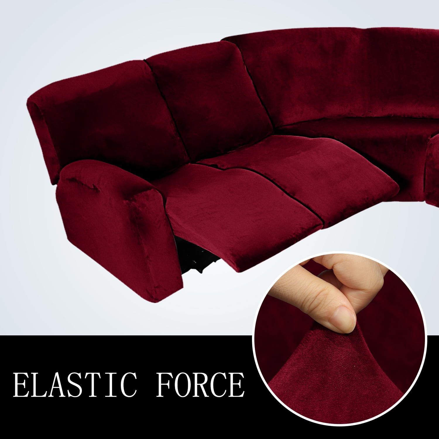 Eurhowing 5 Seat Recliner Sofa Cover, Soft Velvet Stretchable L-Shaped Sectional Couch Slipcovers, Corner Reclining Sofa Covers Furniture Protector, Burgundy