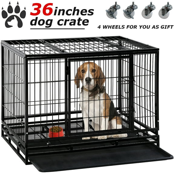 Bestpet 36" Dog Crate Cage with Plastic Tray, Double Doors and Locks for Large Dogs, Heavy Duty