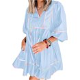 thumbnail image 3 of 3/4 Sleeve Women High Waist Patchwork Loose Mini Babydoll Dress, 3 of 7