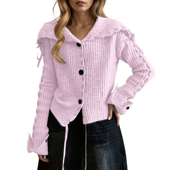 Ediodpoh Handwoven Knitted Cardigan for Women Sweater Open Front Long Sleeve Outwear Coat for Autumn Winter Fashion Pink