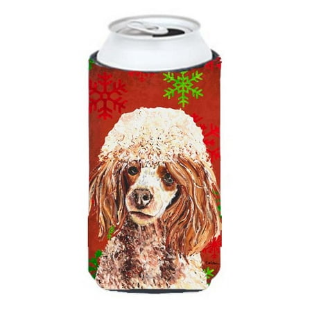 

Red Miniature Poodle Red Snowflakes Holiday Tall Boy bottle sleeve Hugger - 22 To 24 Oz.