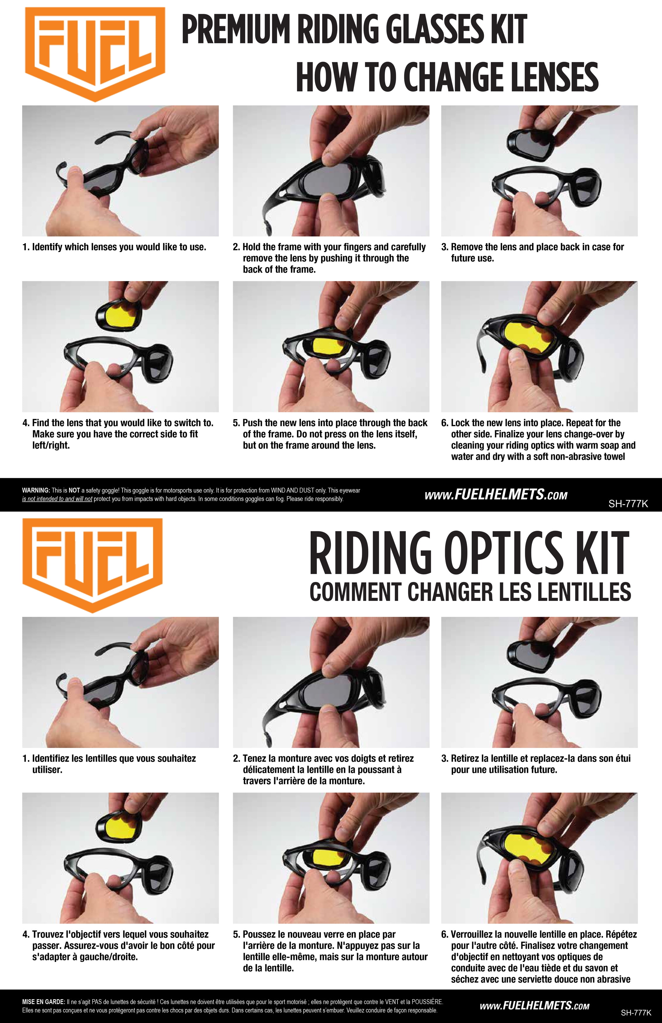 FUEL Adult MX ATV Off-Road Premium Riding Glasses Kit for Motorcycle Moped Cruiser Scooter