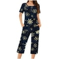 thumbnail image 2 of FDGIU Women's Christmas Pajama Short Set, 2-Piece Short Sleeve Lapel Top & Shorts, Holiday Print Matching Lounge & Sleepwear, 2 of 6