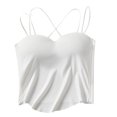 thumbnail image 2 of dazeni Bulit in Bra Tank Tops for Women Double Lined Padded Cami Scoop Neck Spaghetti Straps Basic Undershirts White Free Size, 2 of 5