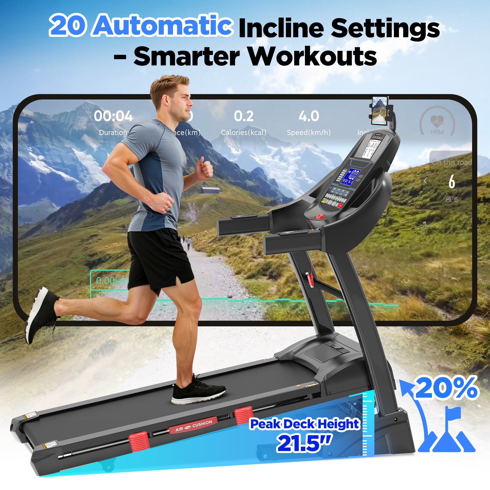 4.5HP Folding Treadmill for Home with 15 Auto Incline, Smart APP, 300lbs, HiFi Bluetooth Speakers, 64 Programs, 10MPH Speed, Foldable EleTreadmill Running Machine, Knee Strap Gift
