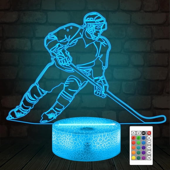 FULLOSUN Ice Hockey 3D Lamp, Bedside Illusion Optical Night Light LED 16 Colors Changing Remote Control Sport Fan, Personalized Bedroom Decor Best Birthday Gift for Kid Child Boy