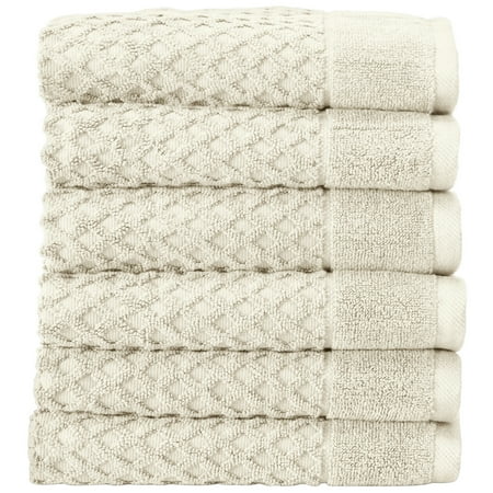 Great Bay Home Cotton Diamond Textured Quick-Dry Towel Set (Hand Towel (6-Pack) Ivory)