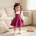 thumbnail image 6 of Baby Toddler Girl 2Pcs Fall Spring Clothes Set Long Sleeve Crewneck Tops Heart Bow Suspender Skirt With Headband Outfit Sets Kaprioy Girls Clothes Fall Winter, 6 of 8