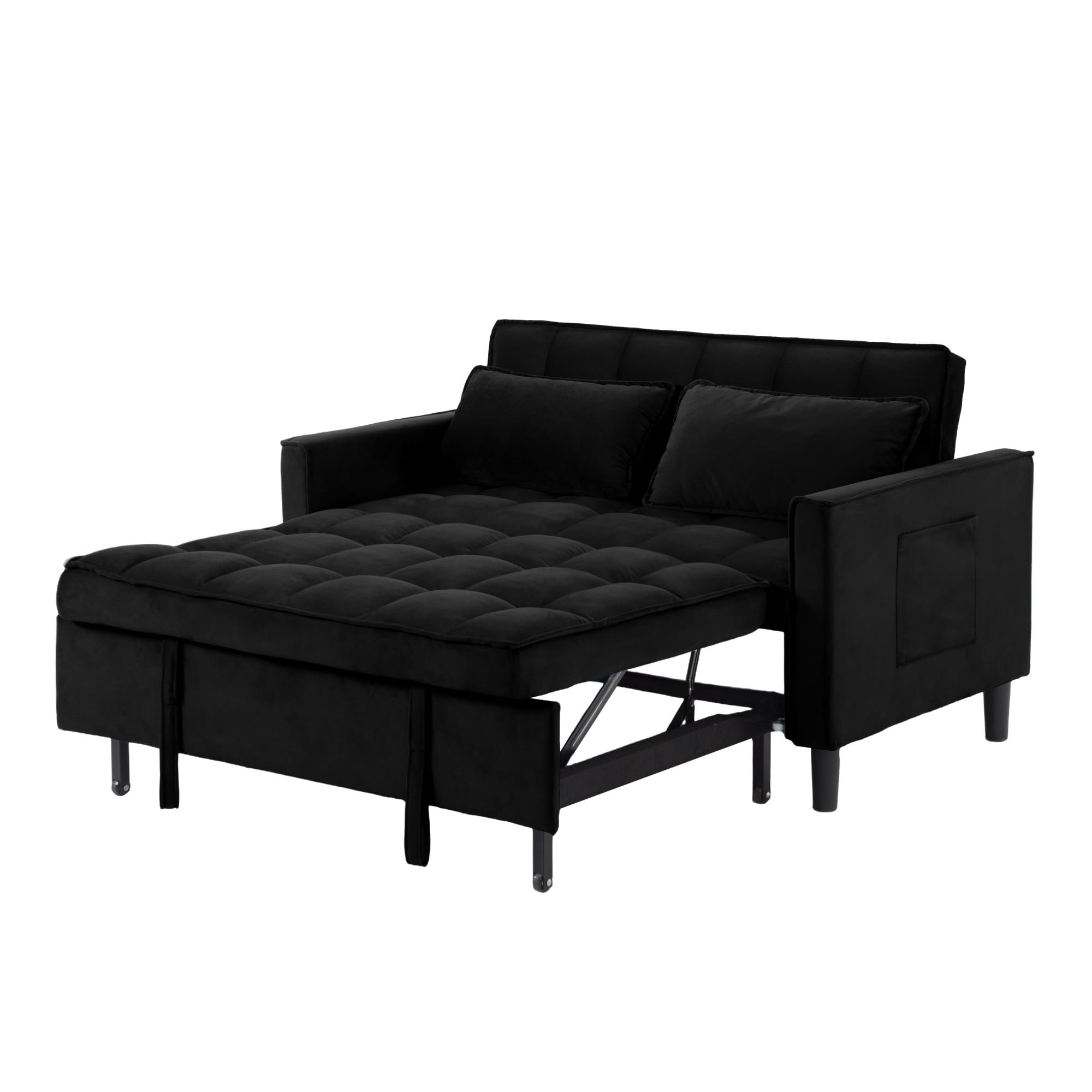 Gewnee 53.94" Pull-Out Sofa Bed – Convertible Twin Size Sleeper Bed,3 Adjustable Backrest Angles & Storage Side Pocket for Living Room,Office,Guest Room.Black Velvet