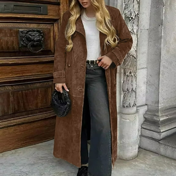 Women's Fashionable And Retro Brown Collar Long Sleeved Waist Tie Button Jacket Tan Short Trench Coat plus Size Women Coat Heated Windbreaker Coat Thin Warm Jackets for Women Jacket Travel Lightweight