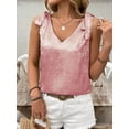 thumbnail image 2 of Uaswgudfs Women's V Neck Sleeveless Strappy Ruffle Bow Bling Tank Top Casual Solid Color Stretch Slim Fit Summer Top Pink L, 2 of 7