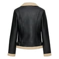 thumbnail image 3 of Bomber Jacket for Women 2025 Winter Long Sleeve PU Leather Button Notched Lapel Casual Jackets Outerwear, 3 of 6